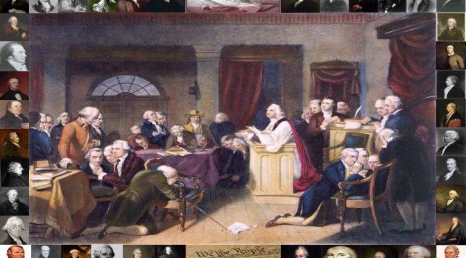 Historical figures in a meeting scene